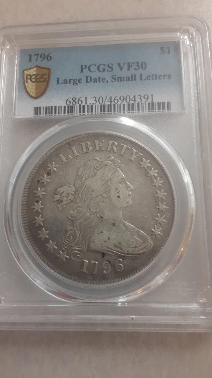 1796 Draped Bust Silver Dollar Centered Bust PCGS VF-30 obverse and reverse